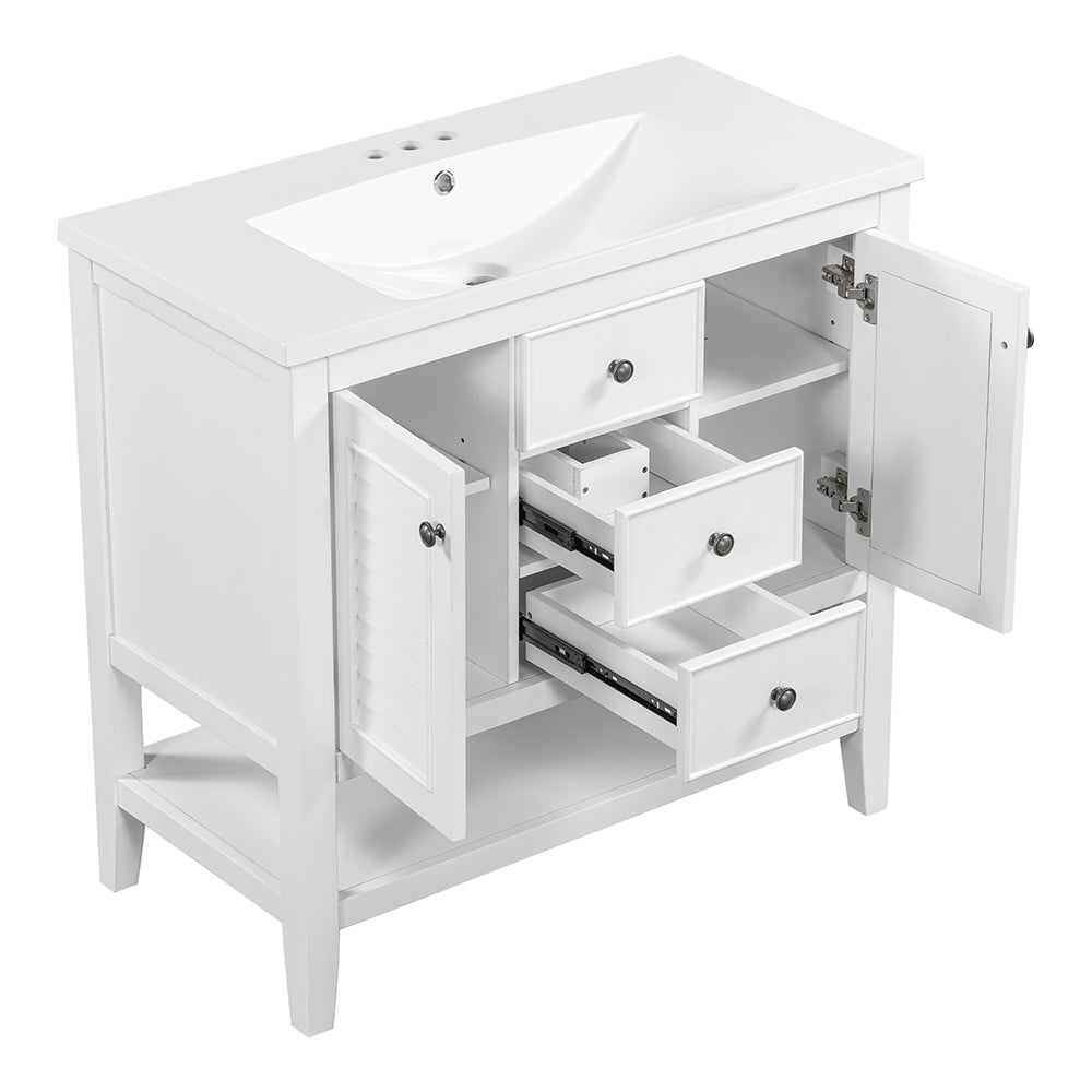 36 Inch Bathroom Vanity with Ceramic Basin - White_10