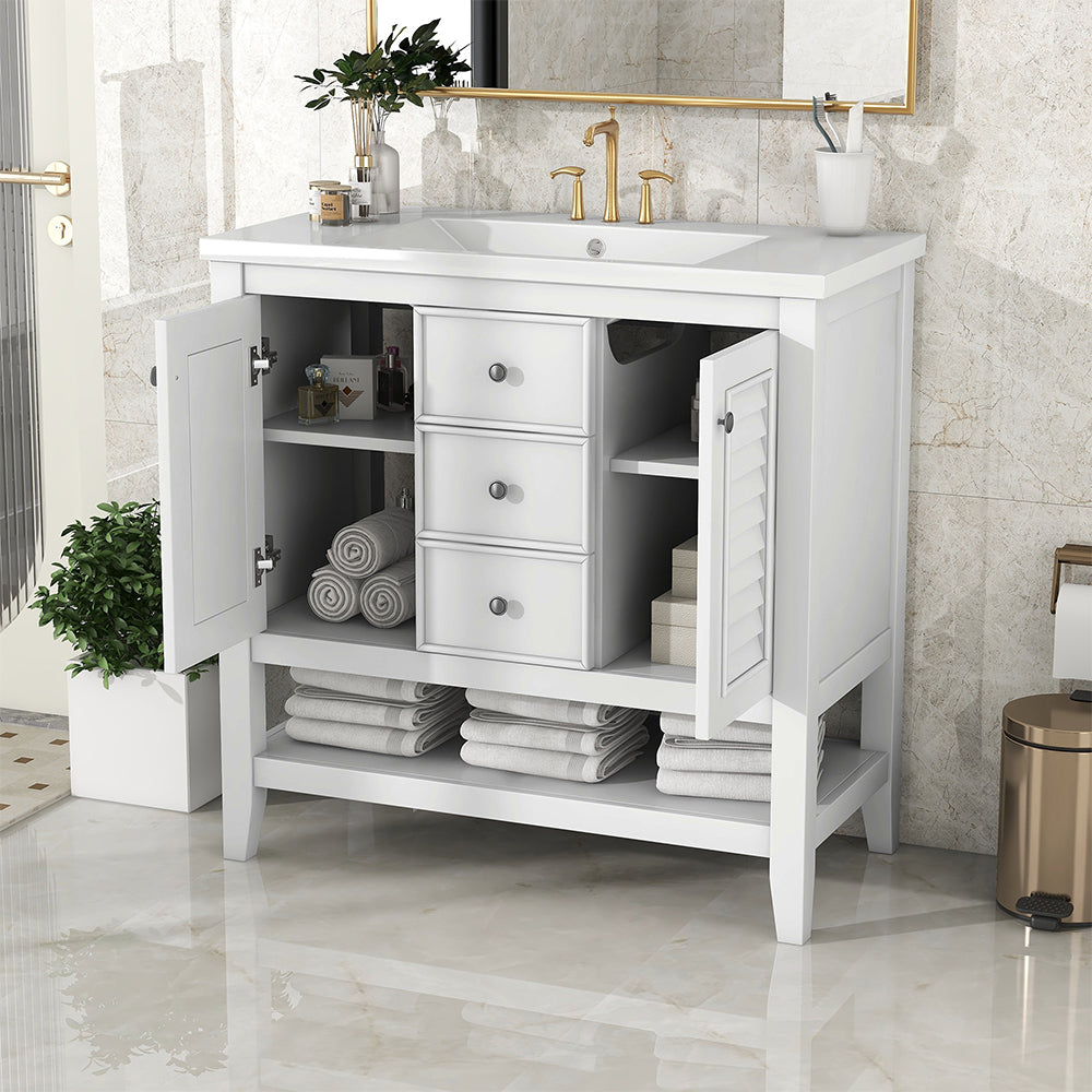 36 Inch Bathroom Vanity with Ceramic Basin - White_3