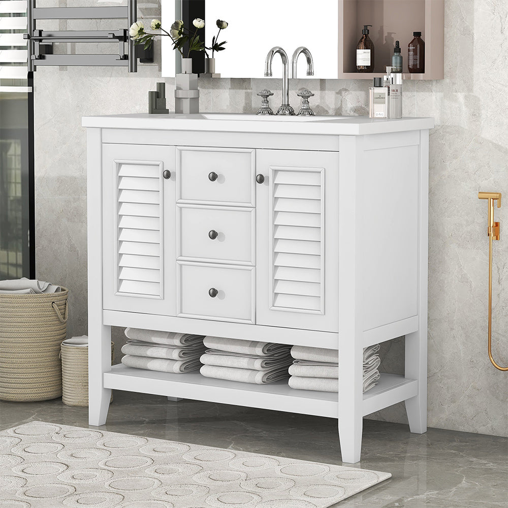 36 Inch Bathroom Vanity with Ceramic Basin - White_2