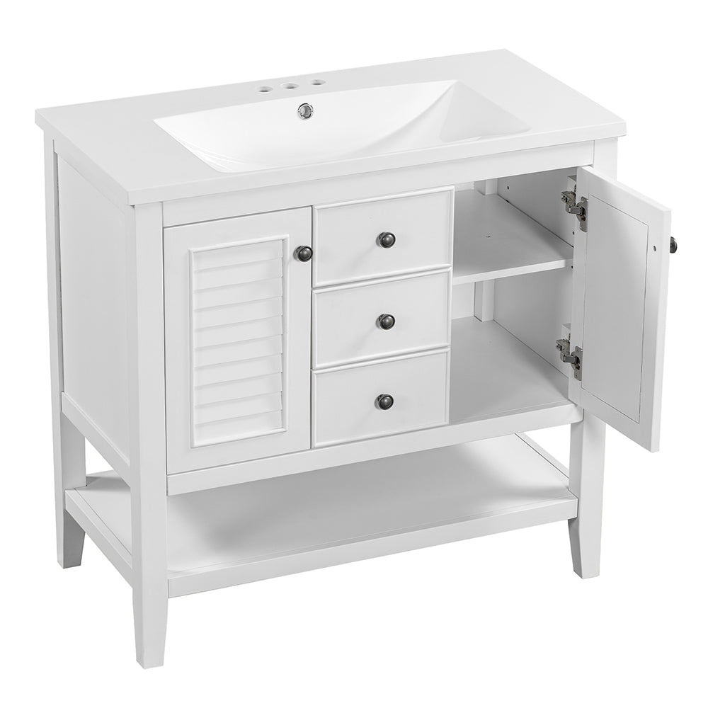36 Inch Bathroom Vanity with Ceramic Basin - White_1