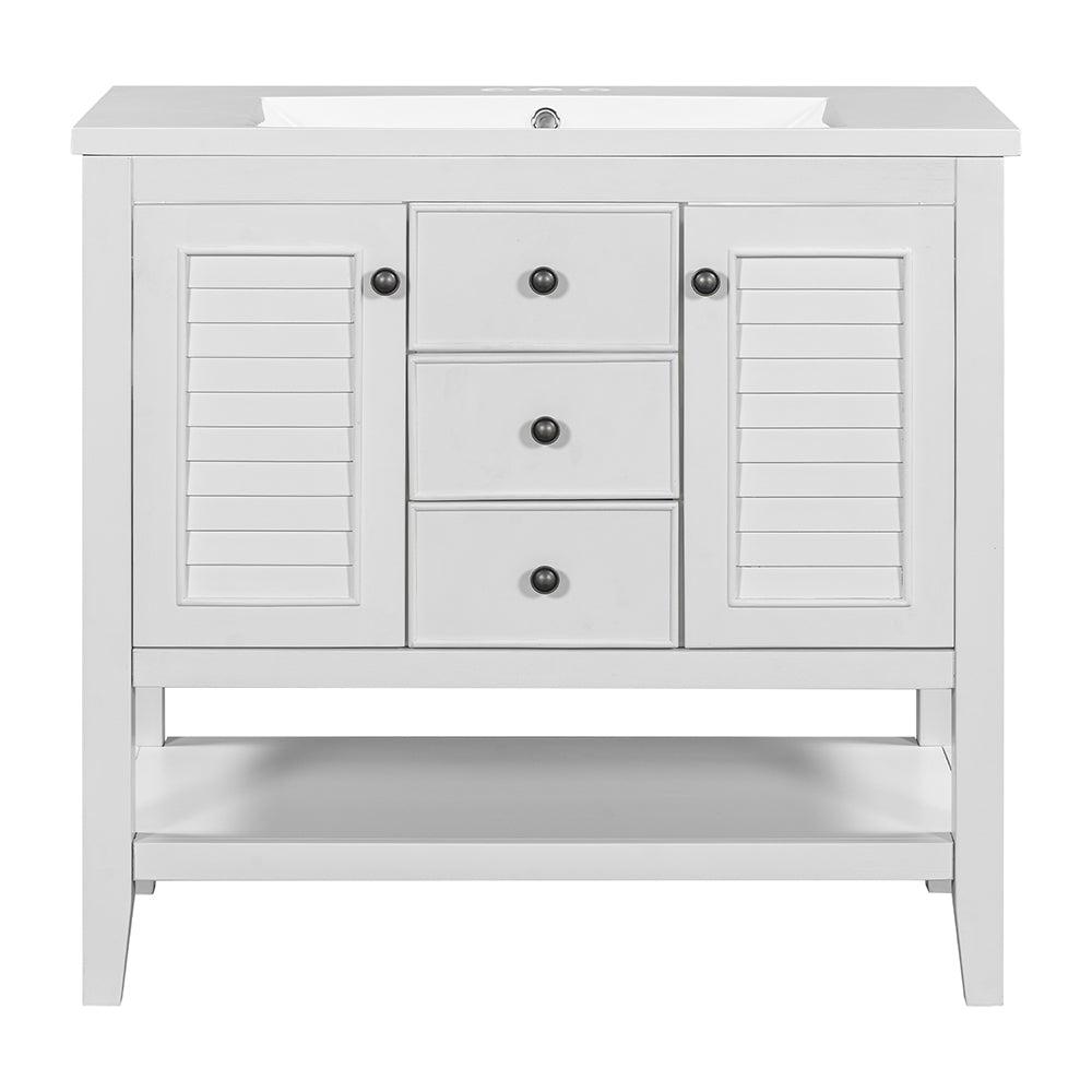 36 Inch Bathroom Vanity with Ceramic Basin - White_0
