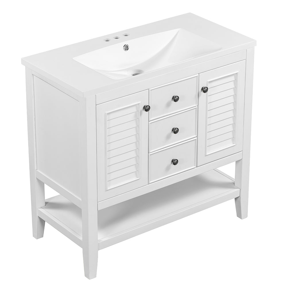 36 Inch Bathroom Vanity with Ceramic Basin - White_9