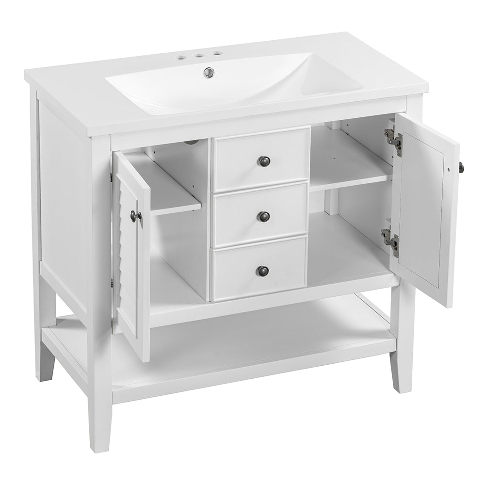 36 Inch Bathroom Vanity with Ceramic Basin - White_8