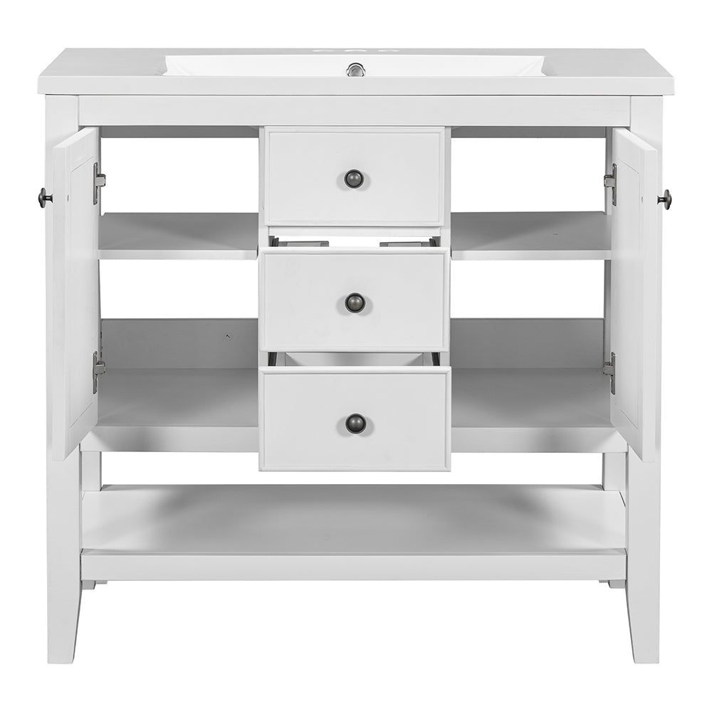 36 Inch Bathroom Vanity with Ceramic Basin - White_5