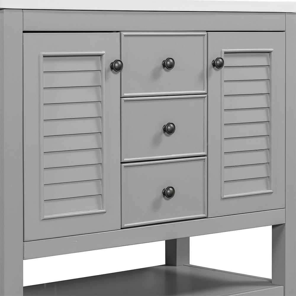36 Inch Bathroom Vanity Base with Cabinets - Grey_9