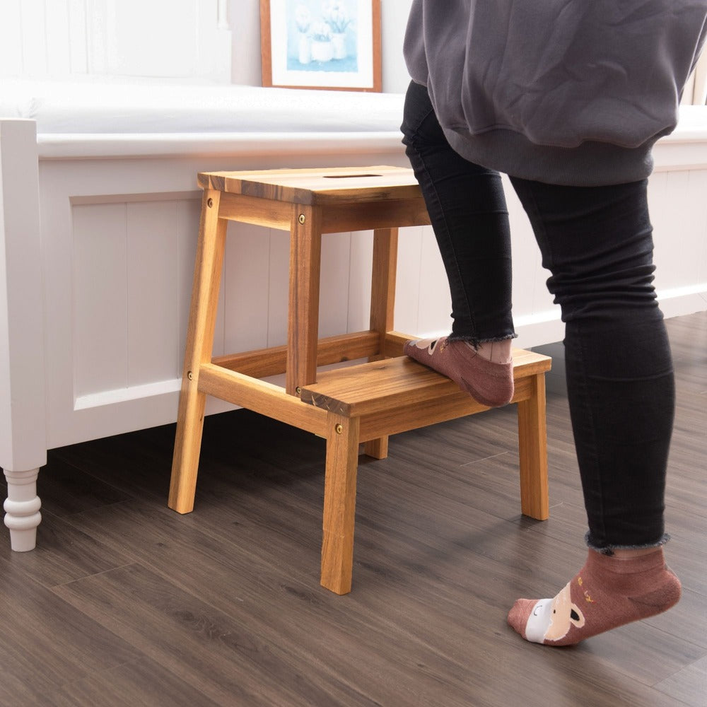 Acacia Wood Two Step Stool Small Size Strong Weight Capacity_6