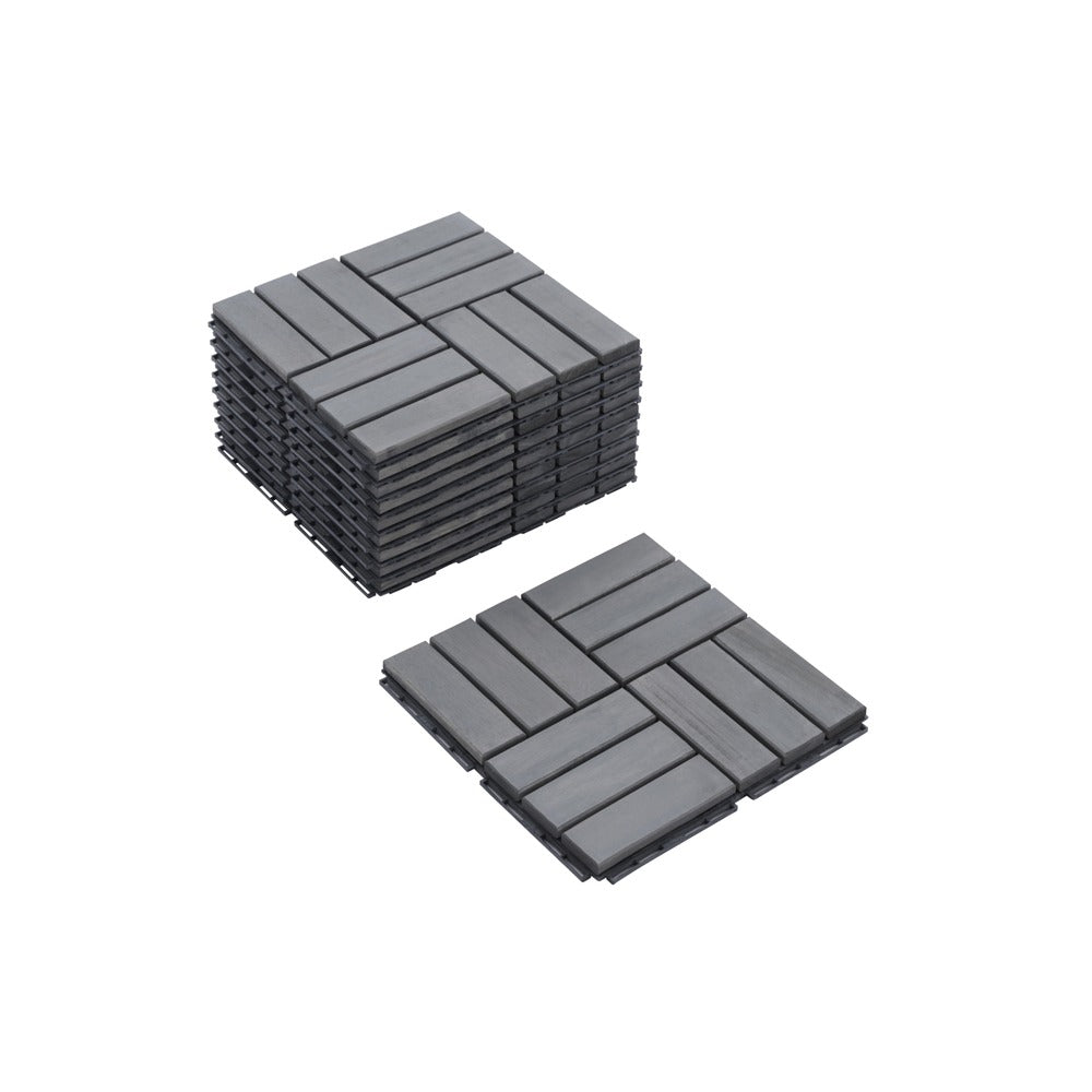 30 PCS Interlocking Deck Tiles Checker Pattern Light Gray Acacia Hardwood_2