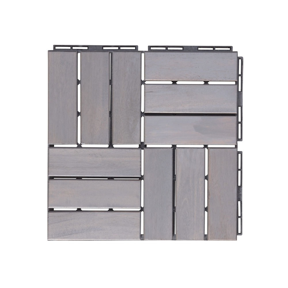 30 PCS Interlocking Deck Tiles Checker Pattern Light Gray Acacia Hardwood_3