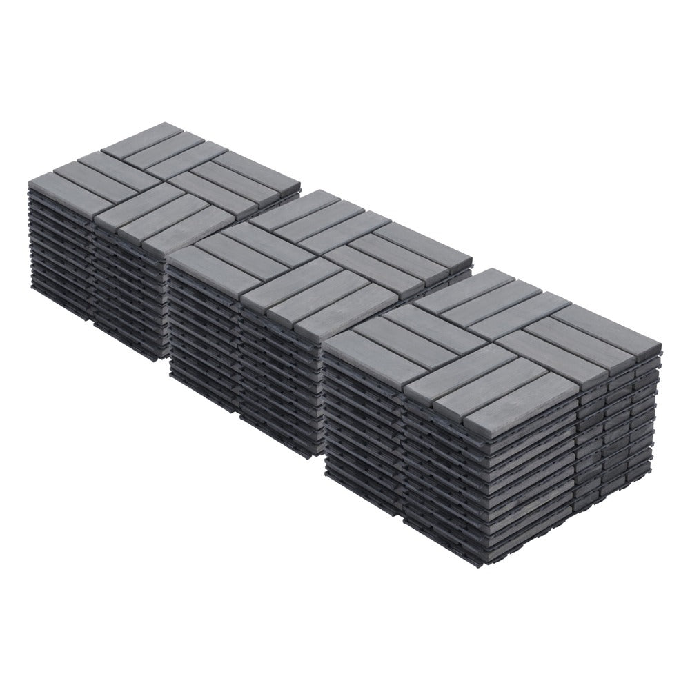30 PCS Interlocking Deck Tiles Checker Pattern Light Gray Acacia Hardwood_1
