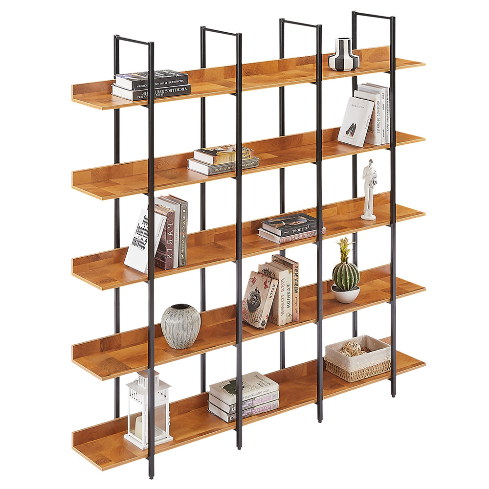 5-Tier Industrial Bookshelf with Metal Frame - Brown_0