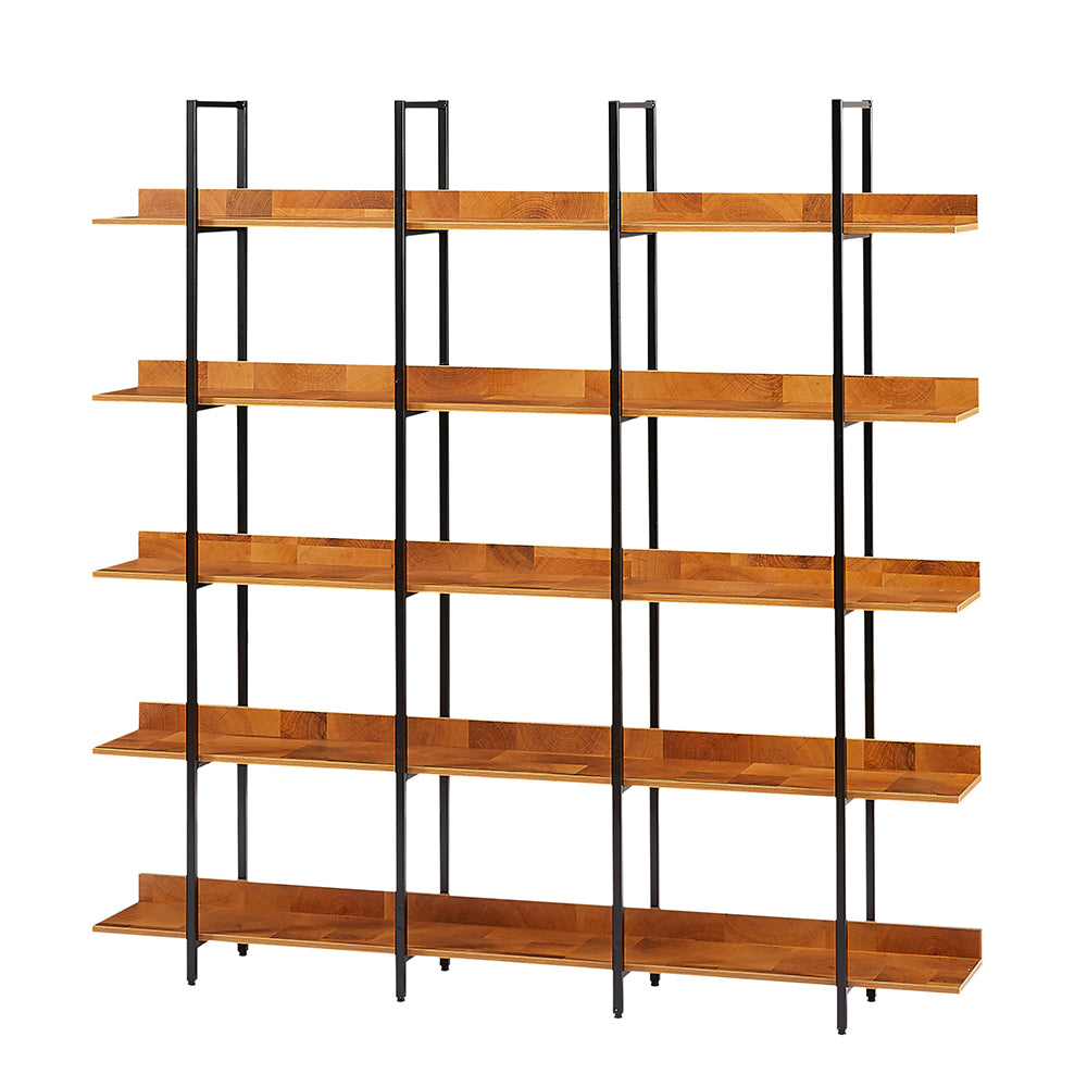 5-Tier Industrial Bookshelf with Metal Frame - Brown_1