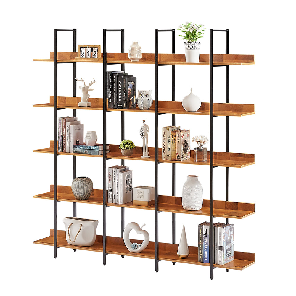 5-Tier Industrial Bookshelf with Metal Frame - Brown_7