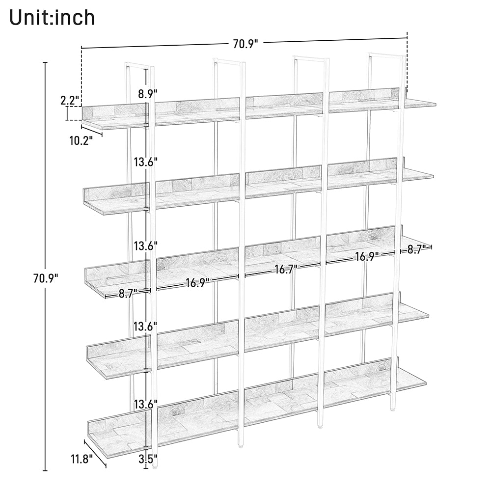 5-Tier Industrial Bookshelf with Metal Frame - Brown_10