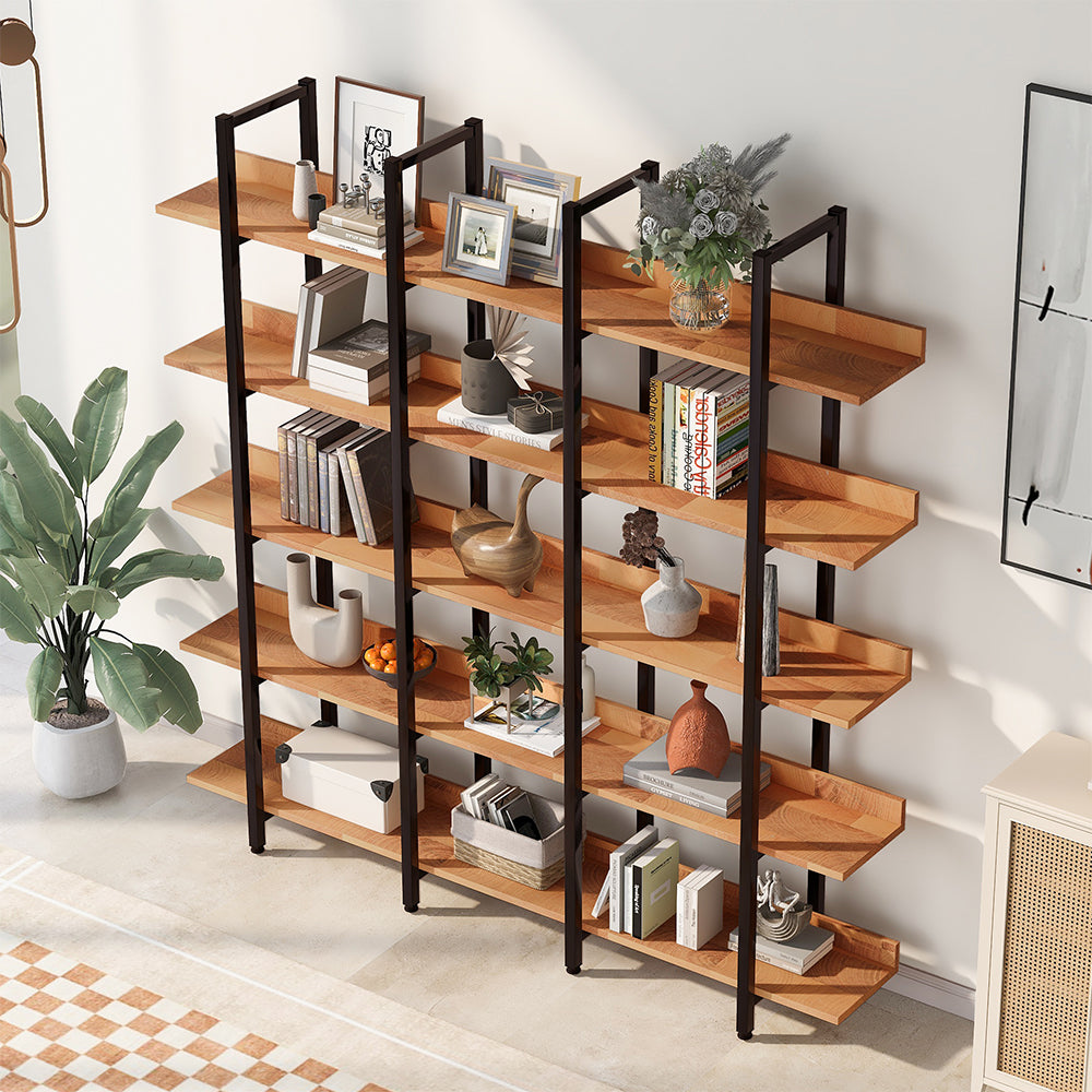 5-Tier Industrial Bookshelf with Metal Frame - Brown_6