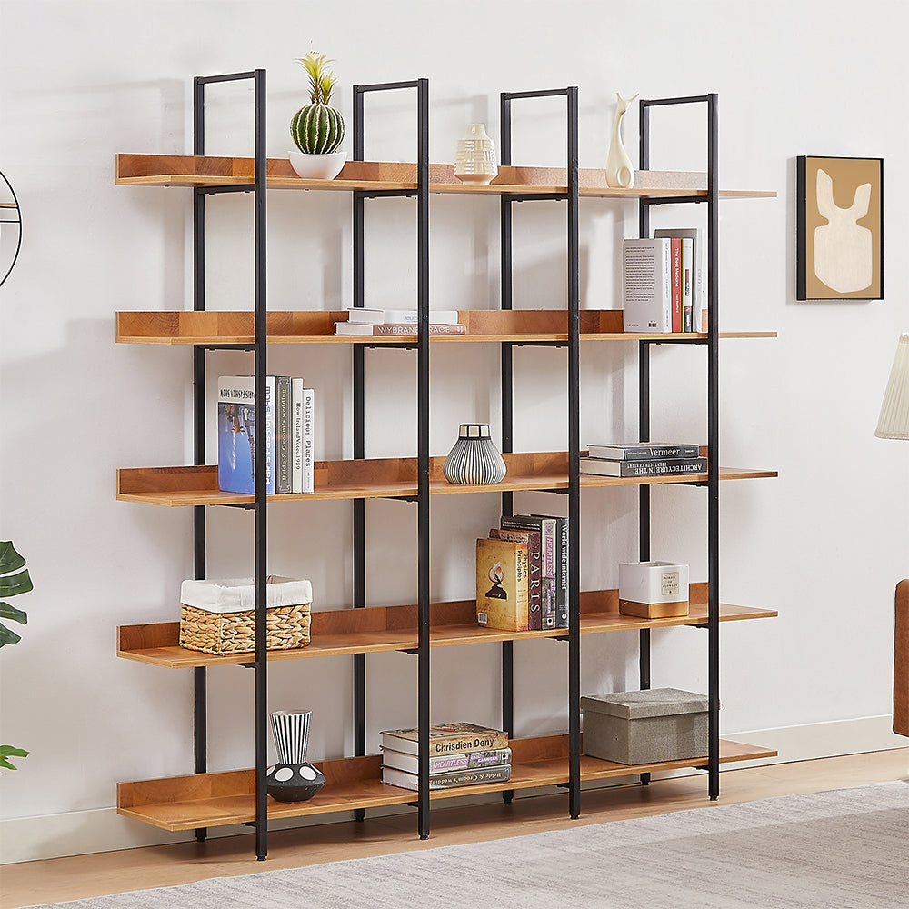 5-Tier Industrial Bookshelf with Metal Frame - Brown_4