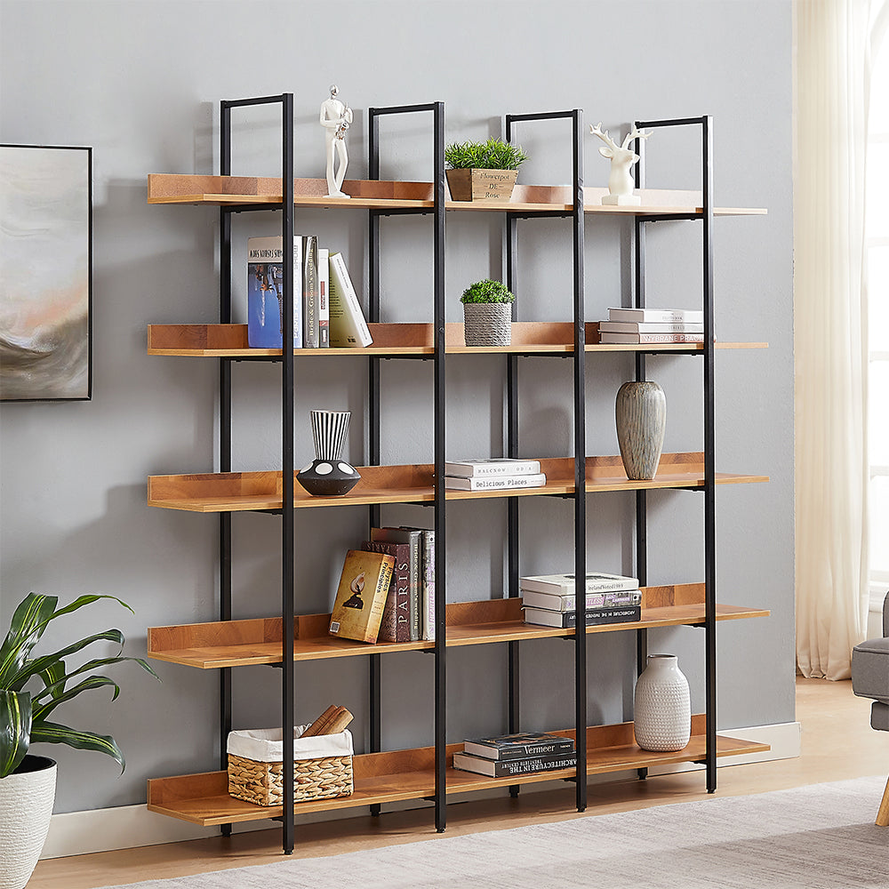 5-Tier Industrial Bookshelf with Metal Frame - Brown_3