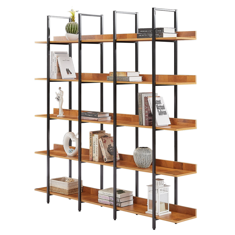 5-Tier Industrial Bookshelf with Metal Frame - Brown_2