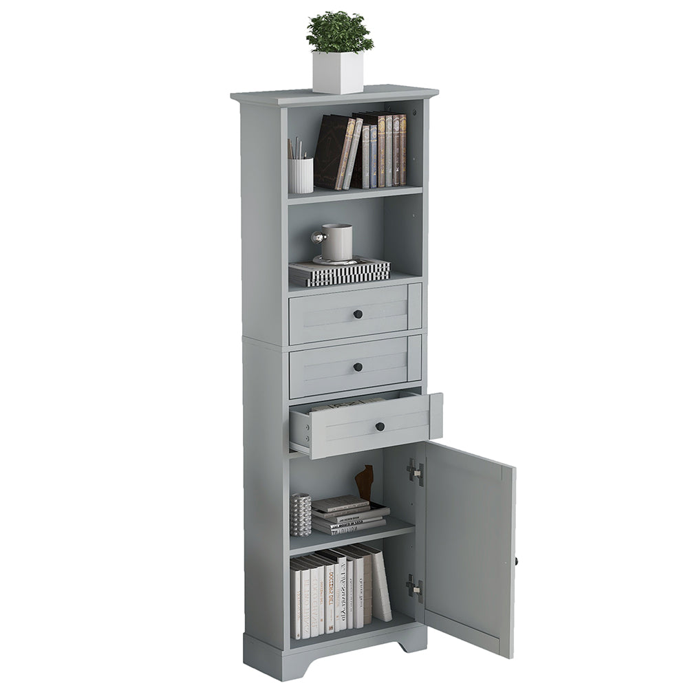 Tall Storage Cabinet with Adjustable Shelves & 3 Drawers - Grey_7