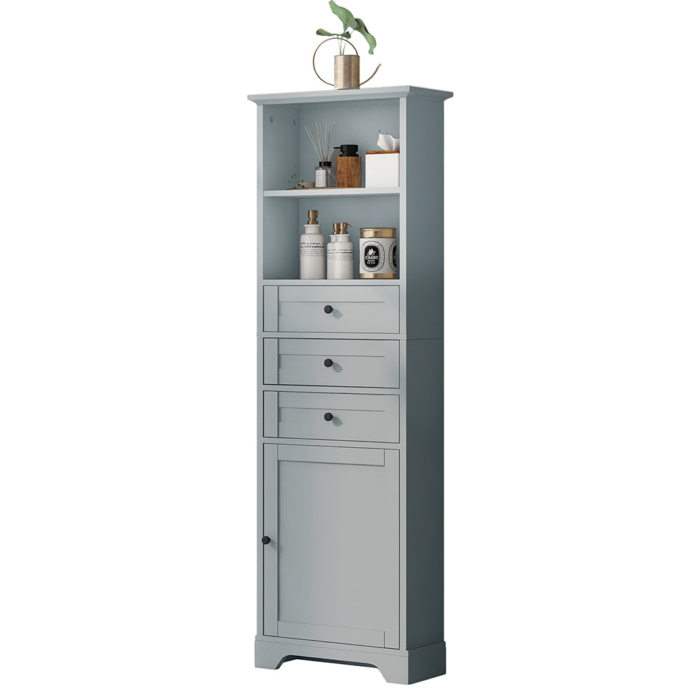 Tall Storage Cabinet with Adjustable Shelves & 3 Drawers - Grey_3