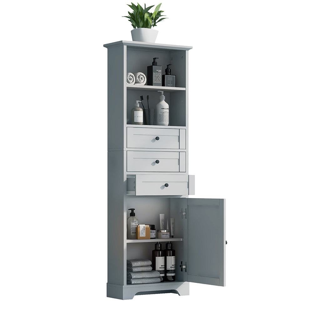 Tall Storage Cabinet with Adjustable Shelves & 3 Drawers - Grey_6