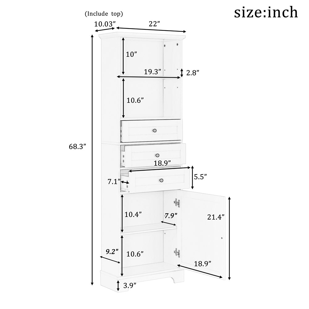 Tall Storage Cabinet with Adjustable Shelves & 3 Drawers - Grey_8