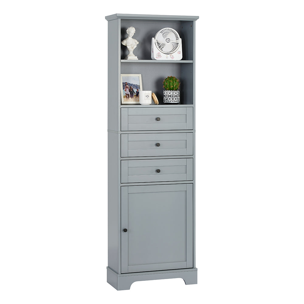 Tall Storage Cabinet with Adjustable Shelves & 3 Drawers - Grey_5