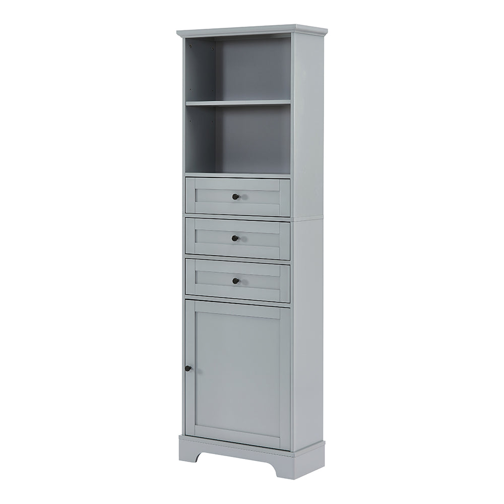 Tall Storage Cabinet with Adjustable Shelves & 3 Drawers - Grey_4