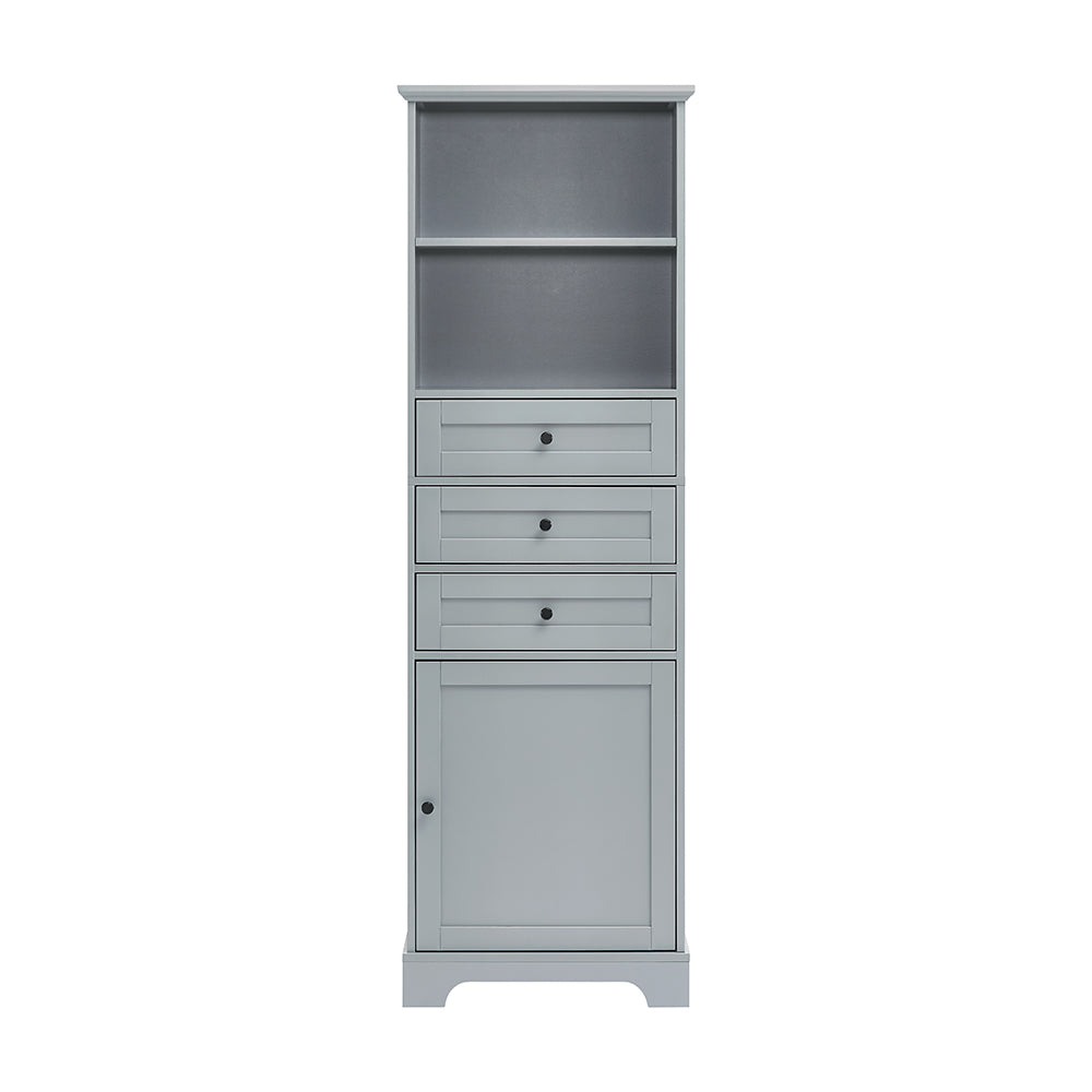 Tall Storage Cabinet with Adjustable Shelves & 3 Drawers - Grey_0