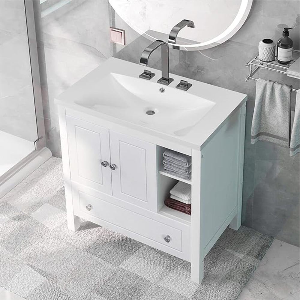 Solid Wood Bathroom Vanity Base - White_2