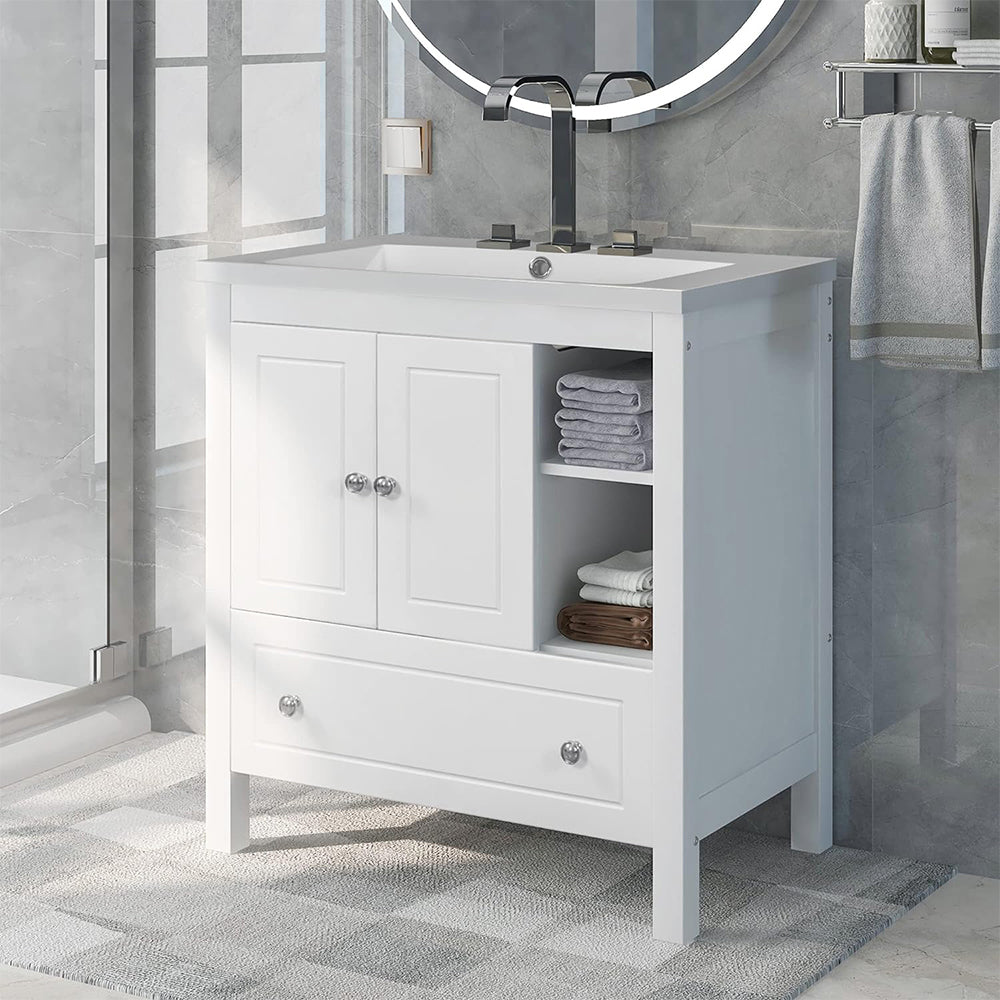 Solid Wood Bathroom Vanity Base - White_3