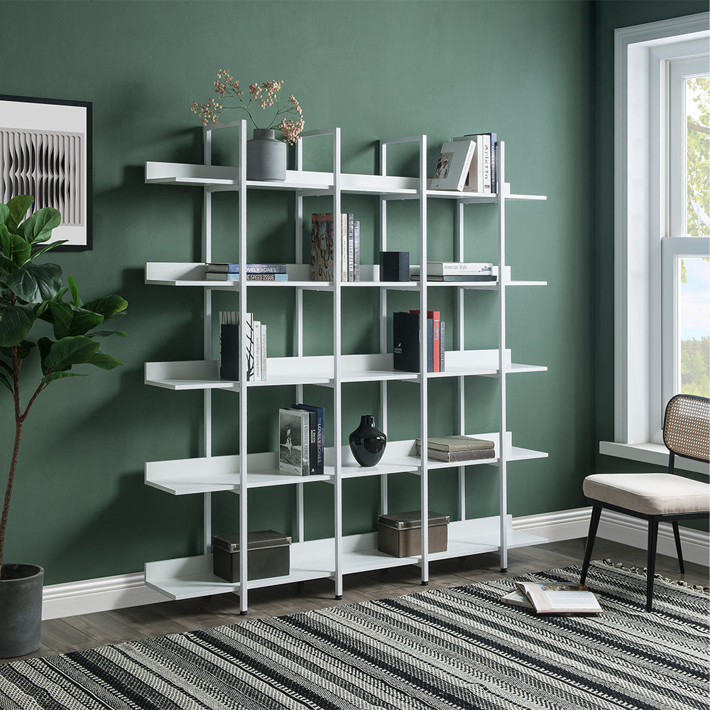 5-Tier Vintage Industrial Bookcase - White_1