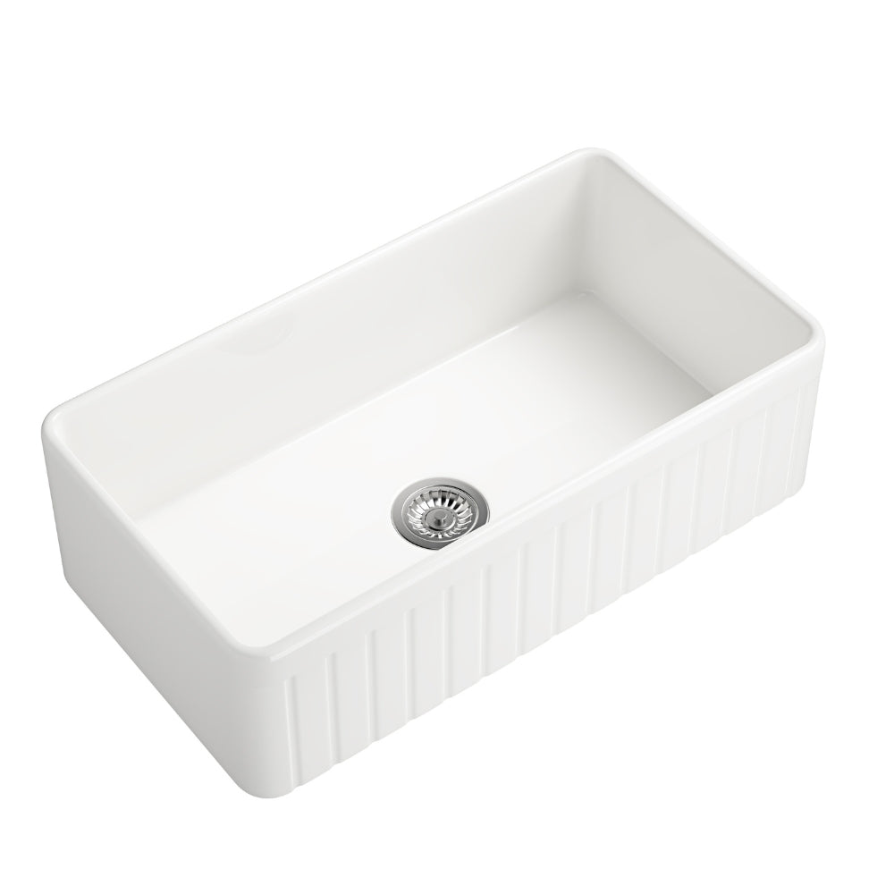 White Farmhouse Kitchen Sink Deep Undermount Single Apron Sink_1