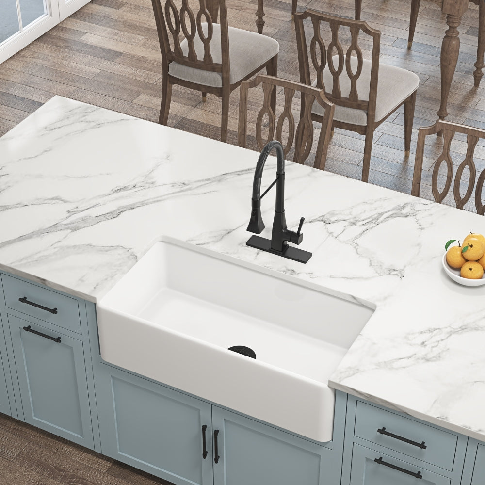 White Farmhouse Kitchen Sink Deep Undermount Single Apron Sink_3