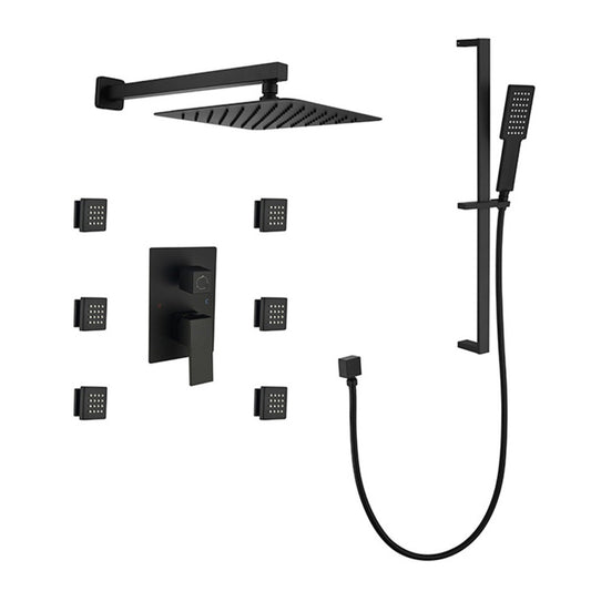 Wall Mounted Waterfall Rain Shower System With 3 Body Sprays & Handheld Shower - Black_0