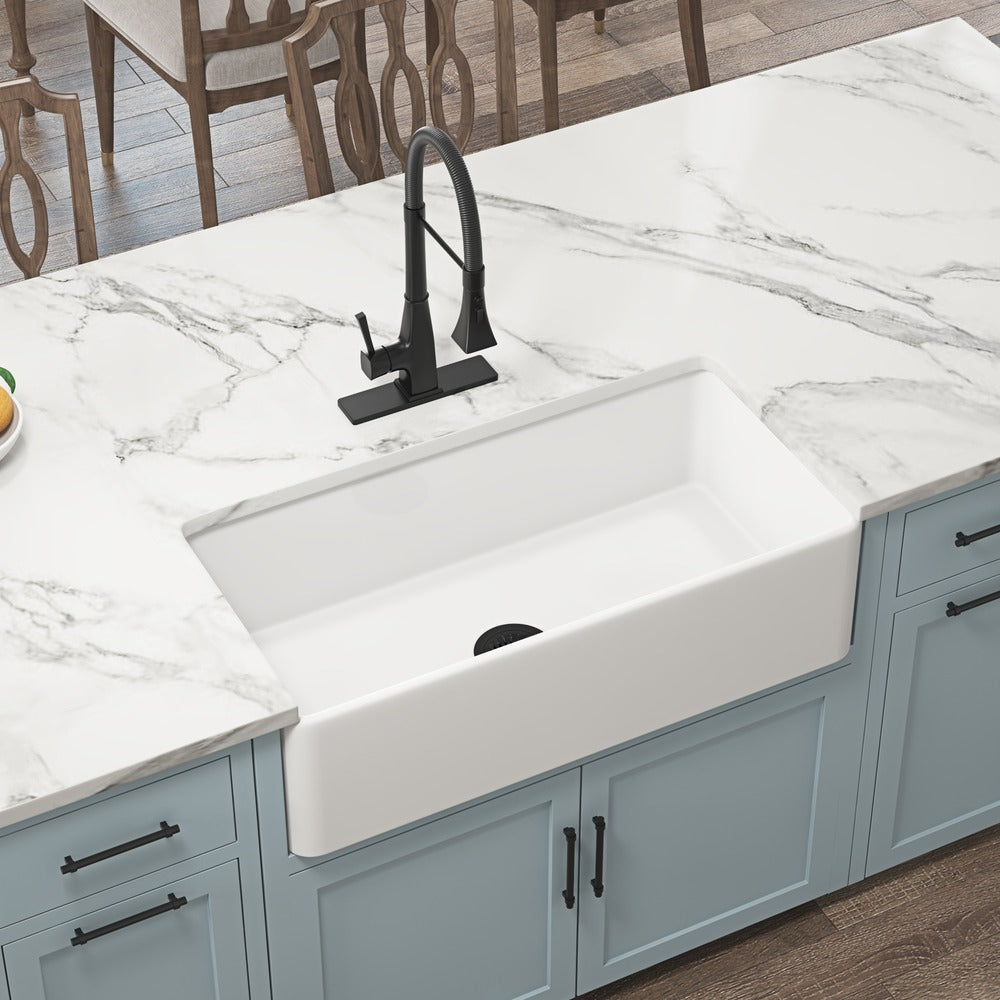 White Farmhouse Kitchen Sink Single Undermount Apron Sink_1