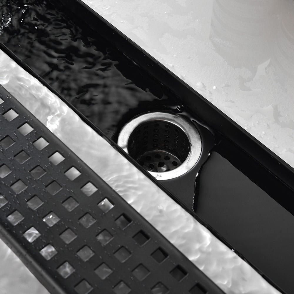 Linear Shower Drain Removable Quadrato Pattern Grate  -  Black_2