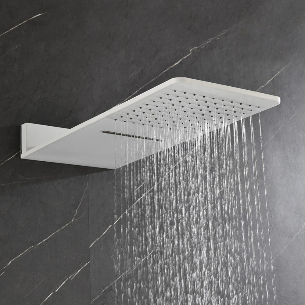 Wall Mounted Waterfall Rain Shower System With 3 Body Sprays & Handheld Shower - White_5