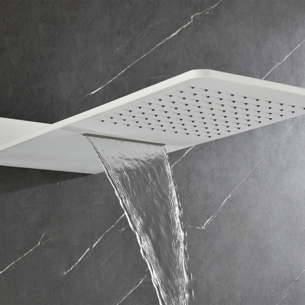 Wall Mounted Waterfall Rain Shower System With 3 Body Sprays & Handheld Shower - White_6