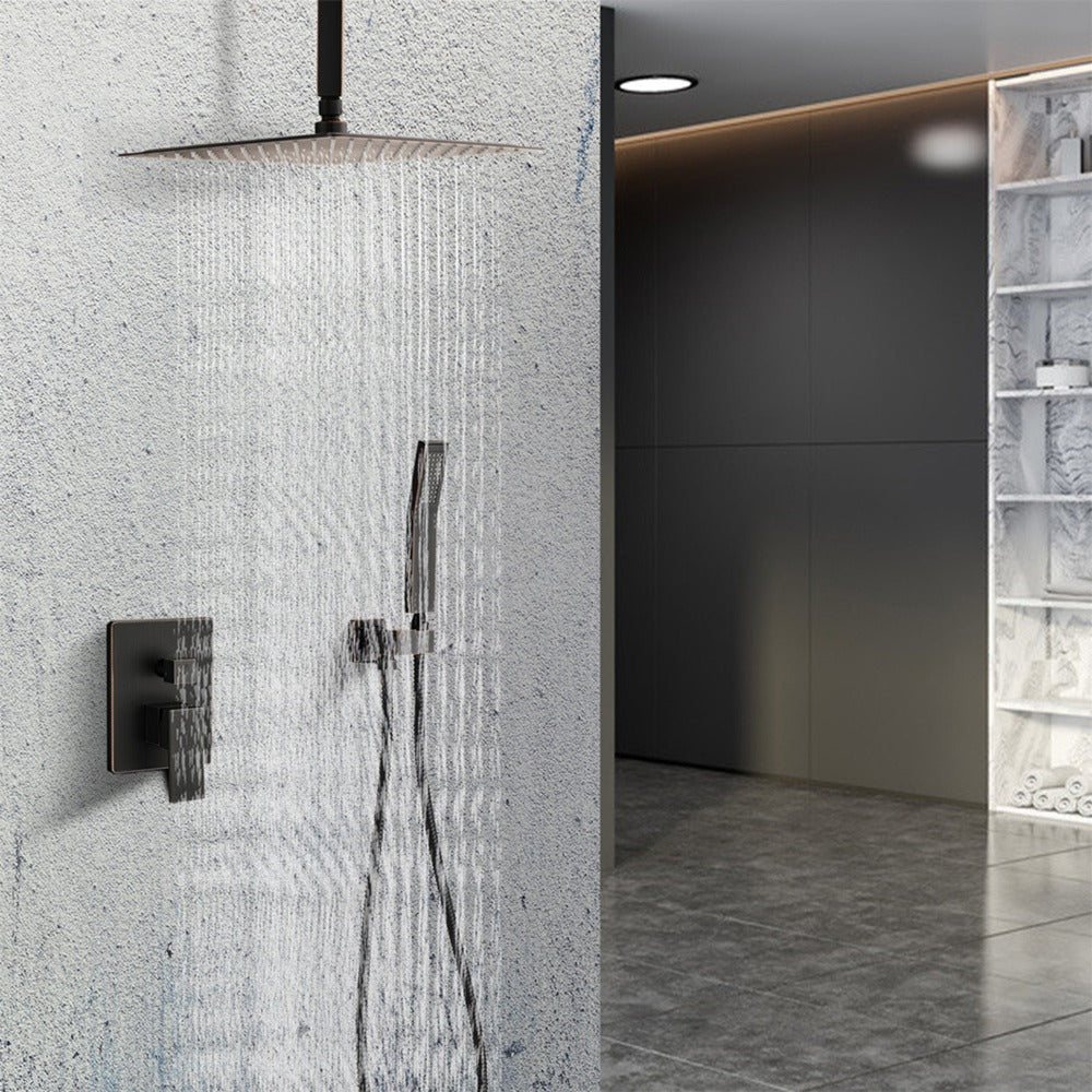 Ceiling Mounted Shower System Combo Set with Handheld and 16"Shower head - Bronze_6