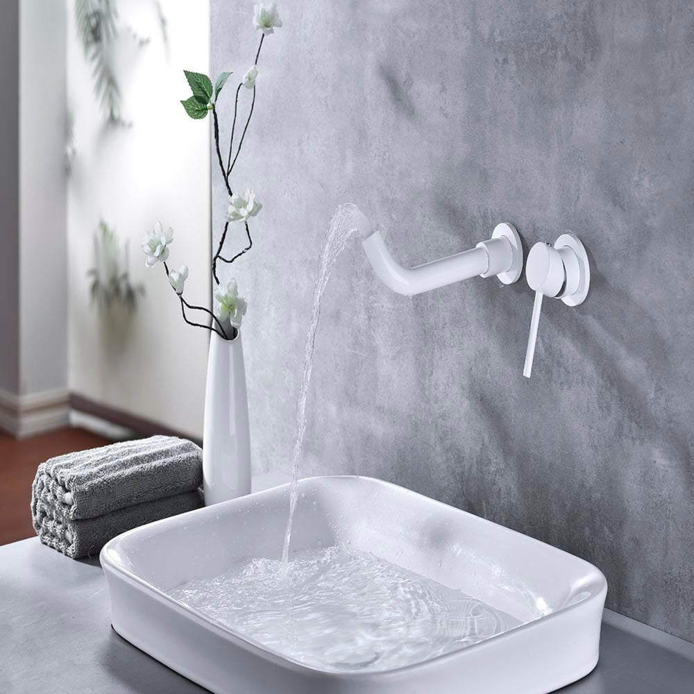 Single Lever Handle Wall Mounted Bathroom Faucet - White_1