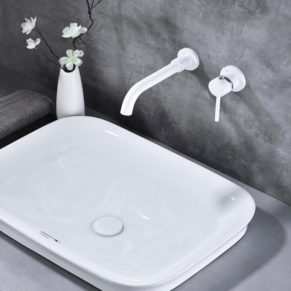 Single Lever Handle Wall Mounted Bathroom Faucet - White_2