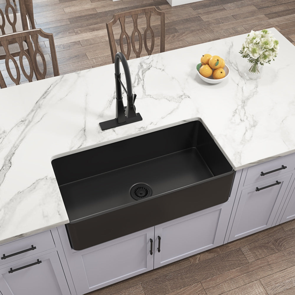 White Farmhouse Kitchen Sink Single Undermount Apron Sink Deep_3