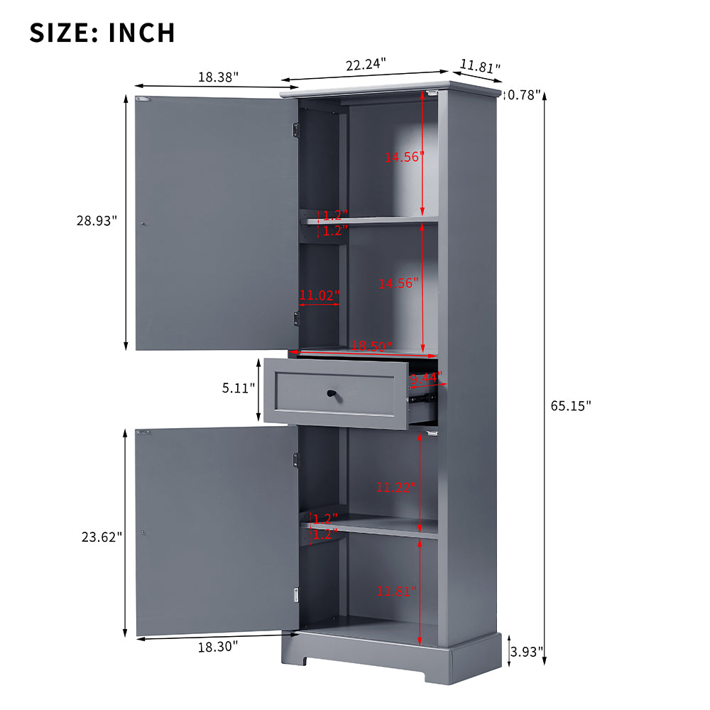 Tall Bathroom Cabinet with Adjustable Shelf and Drawer - Grey_10