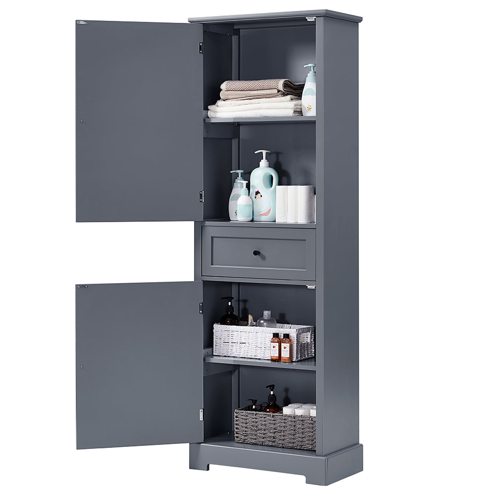 Tall Bathroom Cabinet with Adjustable Shelf and Drawer - Grey_6