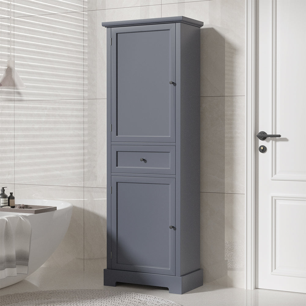 Tall Bathroom Cabinet with Adjustable Shelf and Drawer - Grey_2