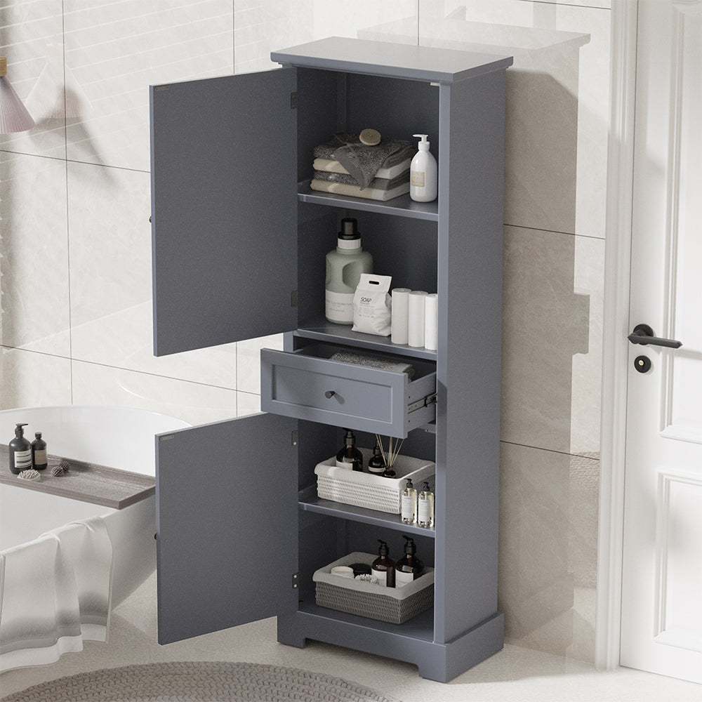 Tall Bathroom Cabinet with Adjustable Shelf and Drawer - Grey_1