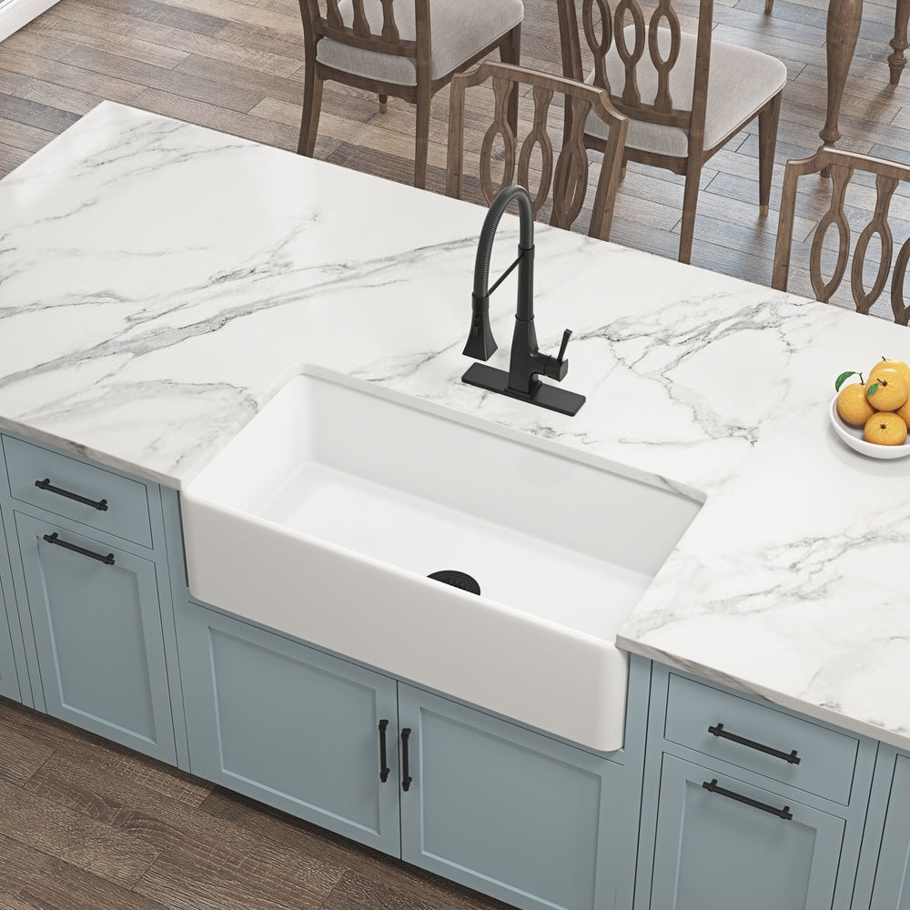 White Farmhouse Kitchen Sink Single Undermount Apron Sink_2