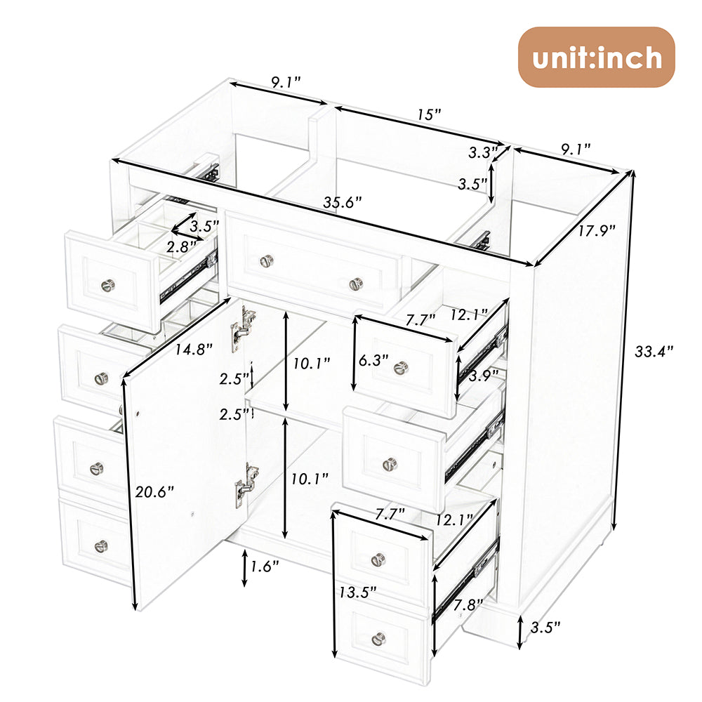 36 Inch Bathroom Vanity Base - White_9