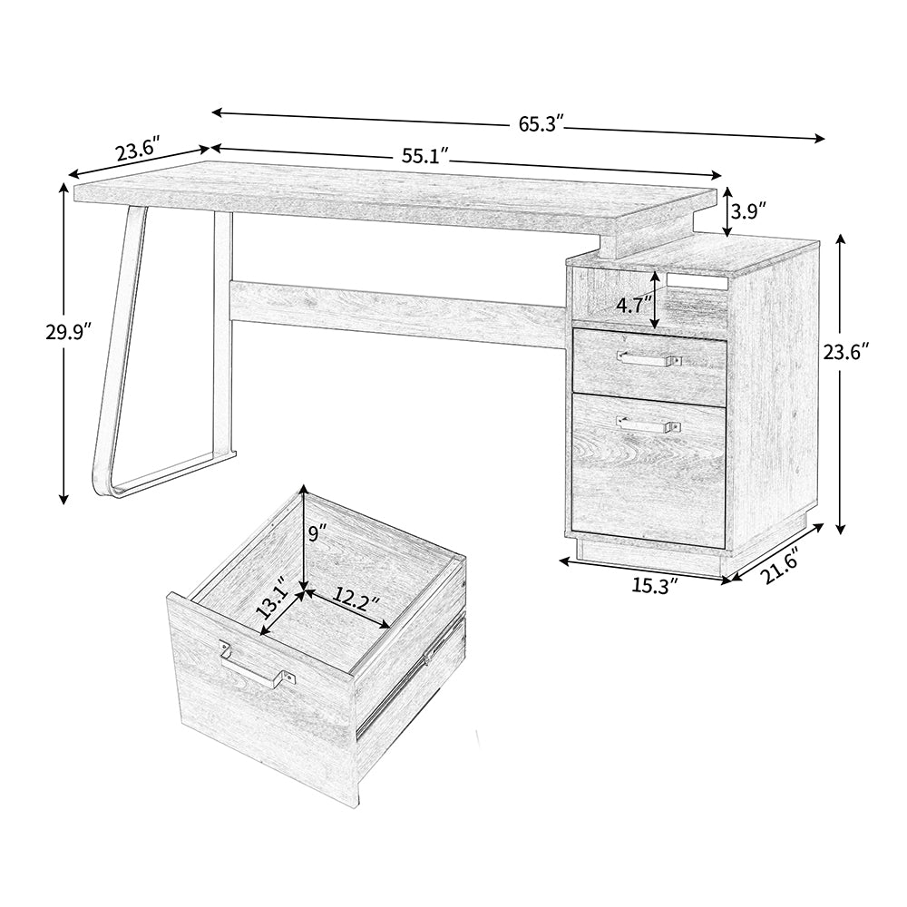 65 Inch Home Office Desk with Drawers & Hanging File Storage_8