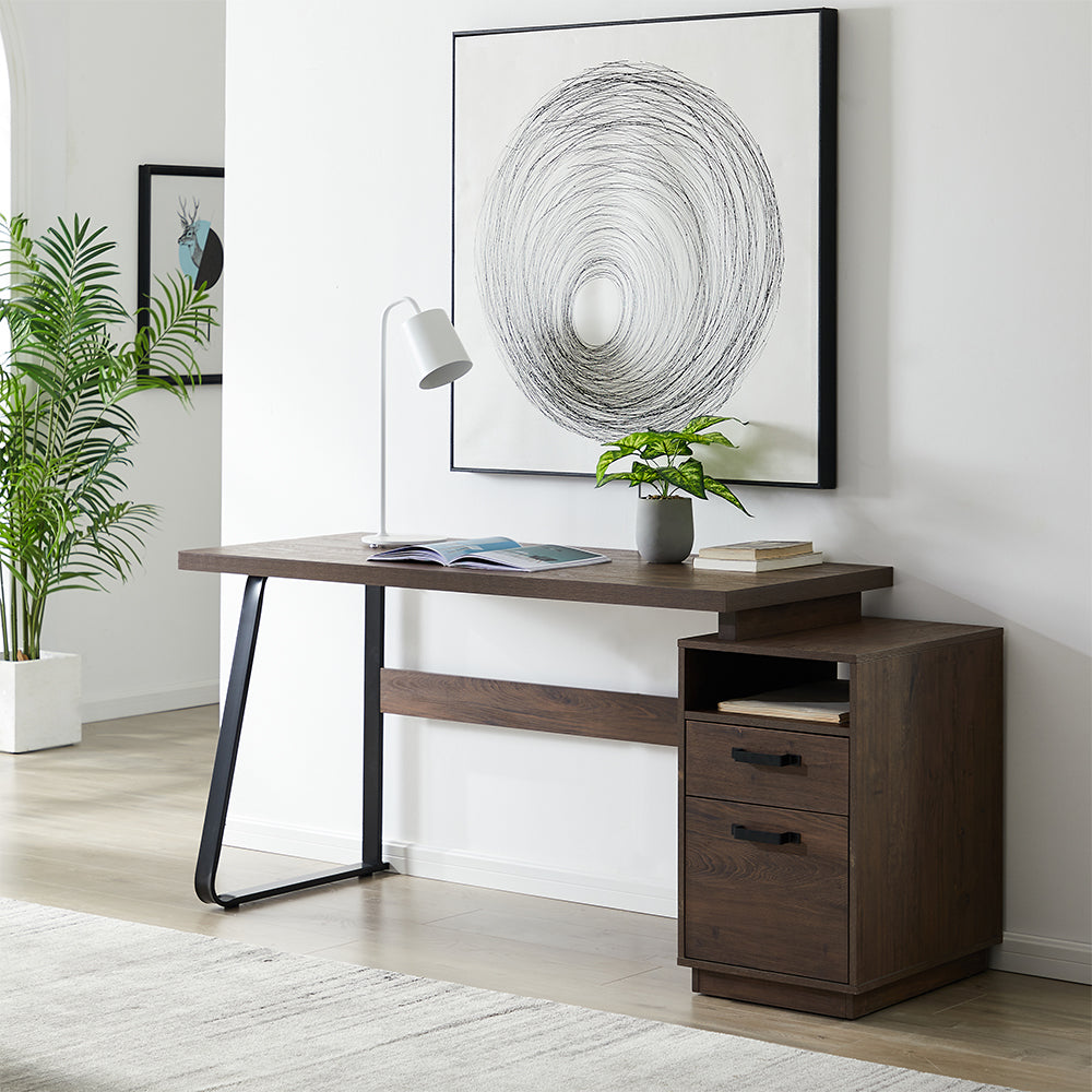 65 Inch Home Office Desk with Drawers & Hanging File Storage_2